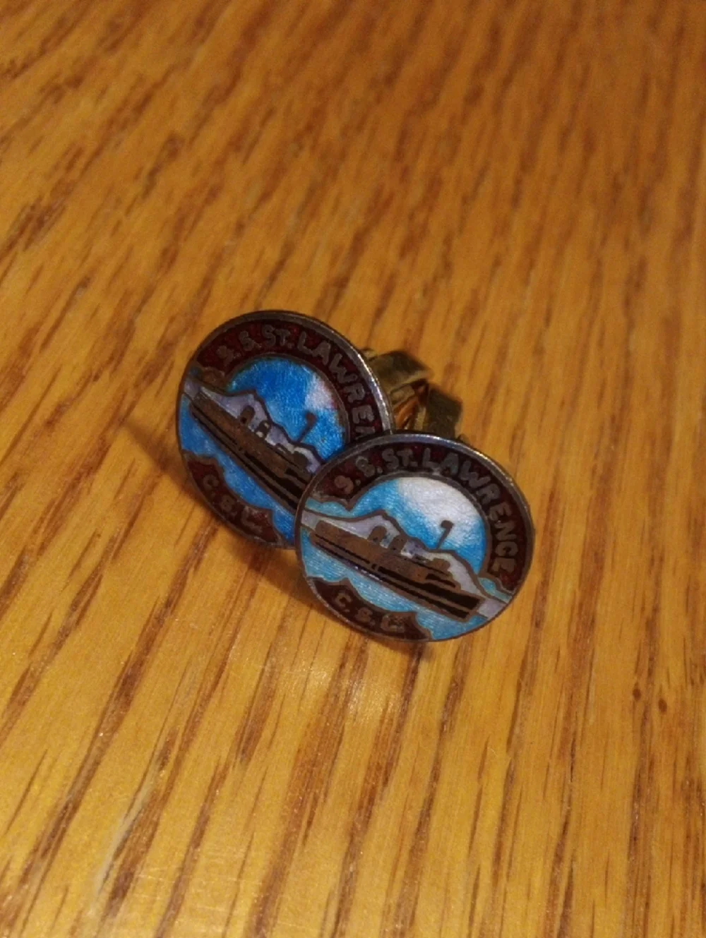 Vintage Ship Enamel Cufflinks - Blue and Gold